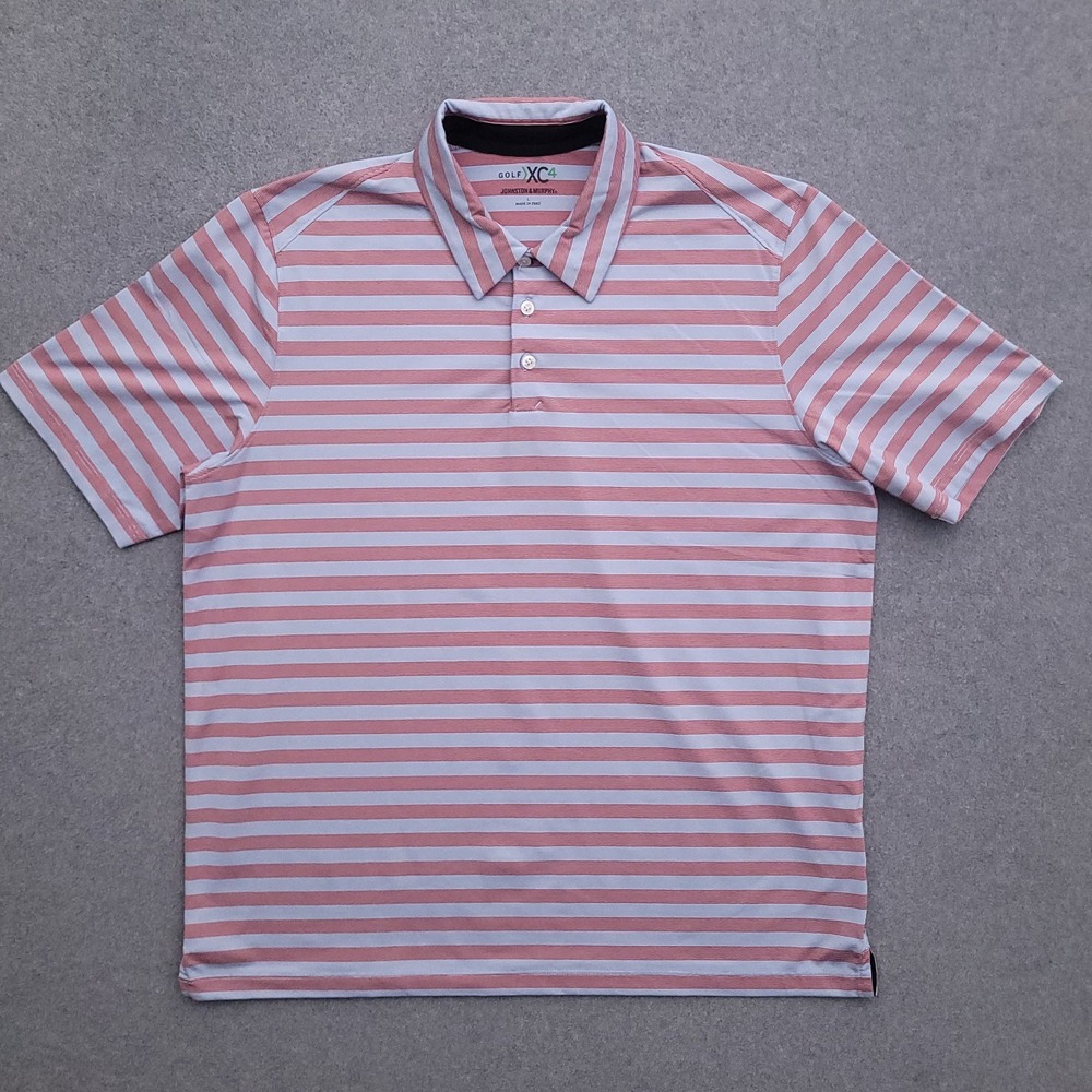 Johnston & Murphy XC4 Polo Shirt Mens Large Performance Golf Red Blue Striped